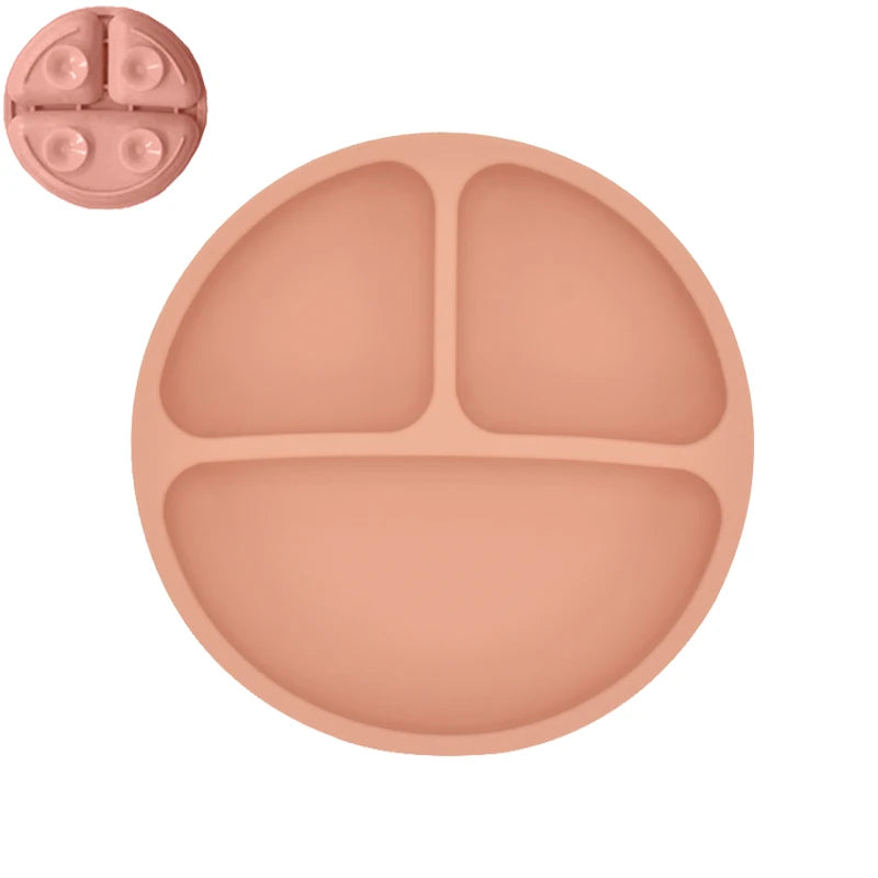 Silicone Baby Sucker Silicone Dining Plate Rice Spoon Set Cute Cartoon Children Dishes Smile Face Baby Tableware Retro Kid Bowl