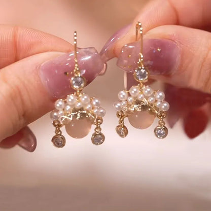 New Trend Simulation Pearl Long Earrings Women's Flower Rhinestone Wedding Pendant Earrings Fashion Korean Jewelry Earrings