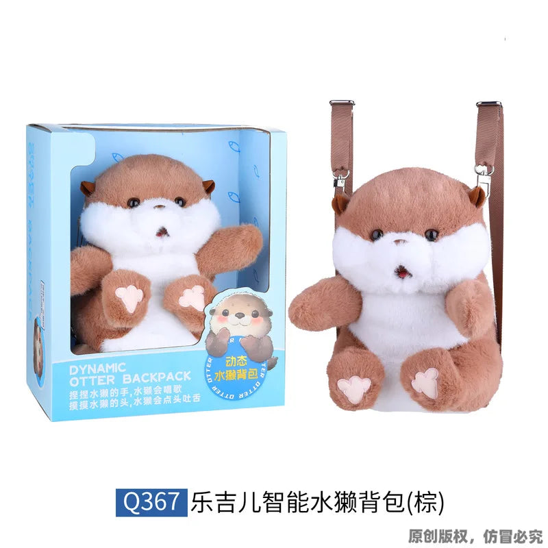 Cute Little Animal Cartoon Backpack Otter Backpack Intelligent Plush Toys Can Sing Stick Out Your Tongue A Birthday Present