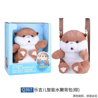 Cute Little Animal Cartoon Backpack Otter Backpack Intelligent Plush Toys Can Sing Stick Out Your Tongue A Birthday Present