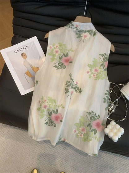 New Women's Jackets Women's vest Amoi Chinese Beaded Embroidered Fashion Beautiful Vest Coat Women's National Temperament Coat