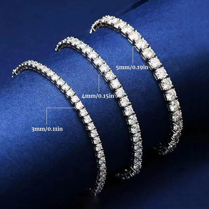 MooSuun 3mm--6.5mm Moissanite Diamond Tennis Bracelet for Women Men Luxury Fine Jewelry Pass Test S925 Sterling Silver