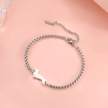 Cute Dachshund Dog Stainless Steel Bracelet for Women's Valentine's Day Commemorative Day Jewelry and Gift Wholesale
