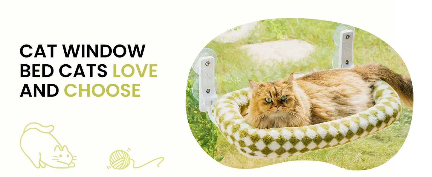 Mewoofun Foldable Cat Window Perch with 4 Strong Suction Cups Cordless Cat Window Hammock Removable Soft Cover White Brown Green