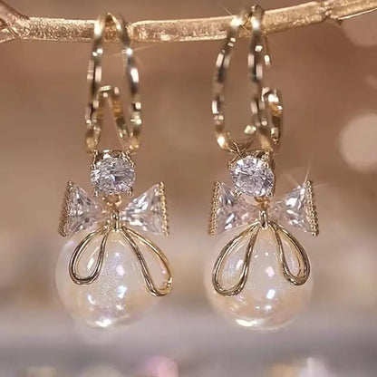 New Trend Simulation Pearl Long Earrings Women's Flower Rhinestone Wedding Pendant Earrings Fashion Korean Jewelry Earrings