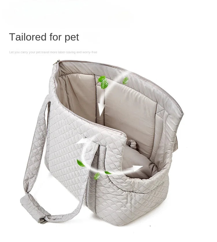 Pet Handbag Autumn and Winter Ultra-Light Quilted Cotton Pet Carrying Bag Single Shoulder Cat Outing Bag