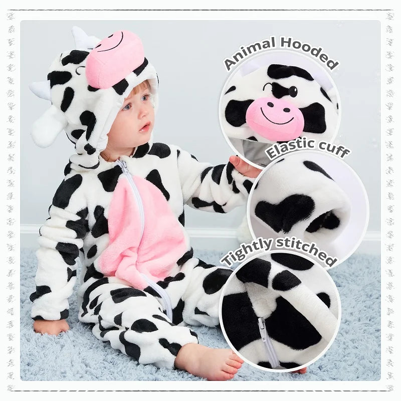 MICHLEY Carniva Baby Rompers Winter Clothes Flannel Hooded Bodysuits Pajamas Animals Overall Jumpsuit For Girls Boys Kids