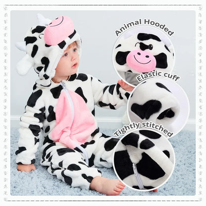 MICHLEY Carniva Baby Rompers Winter Clothes Flannel Hooded Bodysuits Pajamas Animals Overall Jumpsuit For Girls Boys Kids