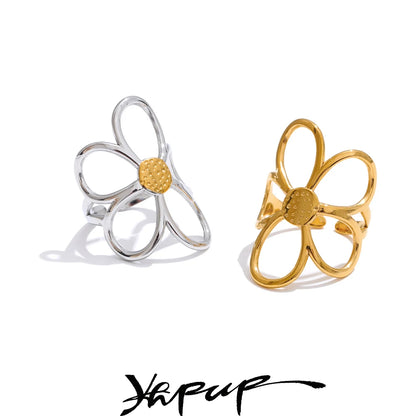 Yhpup Trendy Stainless Steel Metal Flower Adjustable Fashion Finger Ring Rust Proof Attractive Daily Jewelry Accessories Gift