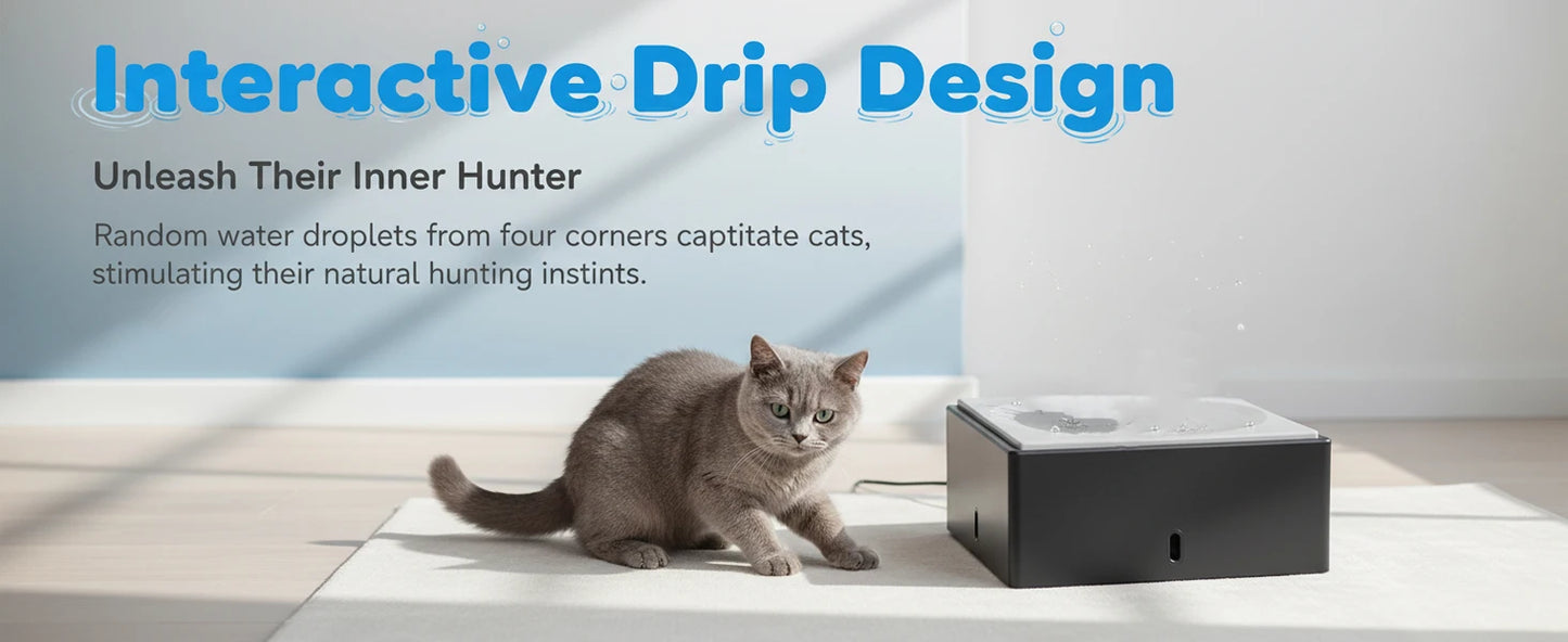 Cat Water Dispenser with Drip Design,Interactive Pet Drinking Toy,Easy to Clean Water Station for Indoor Outdoor Cats and Kitten