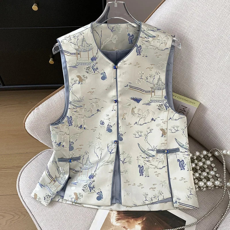 Thin Streetwear Casual Vintage Quality Chinese Ethnic Style Jacket Vests for Women Clothing Coats Fashion Clothes Embroidery