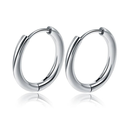 1 Pair Stainless Steel Round Hoop Earrings For Women 2.5mm Thick Hip-hop Street Pop Ear Buckle Classic Huggie Daily Jewelry