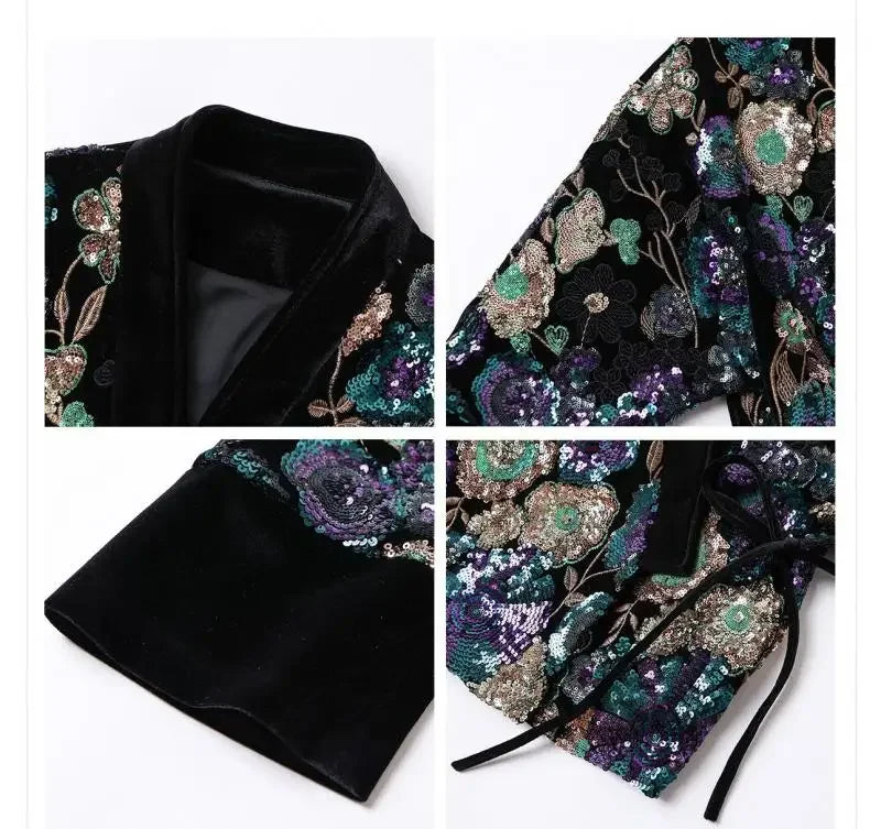 Chinese Style Tang Clothes Sequin Embroidery Hanfu Vintage Mandarin Collar Jacket Lady Elegant Tops Autumn Spring Outwear