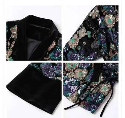 Chinese Style Tang Clothes Sequin Embroidery Hanfu Vintage Mandarin Collar Jacket Lady Elegant Tops Autumn Spring Outwear