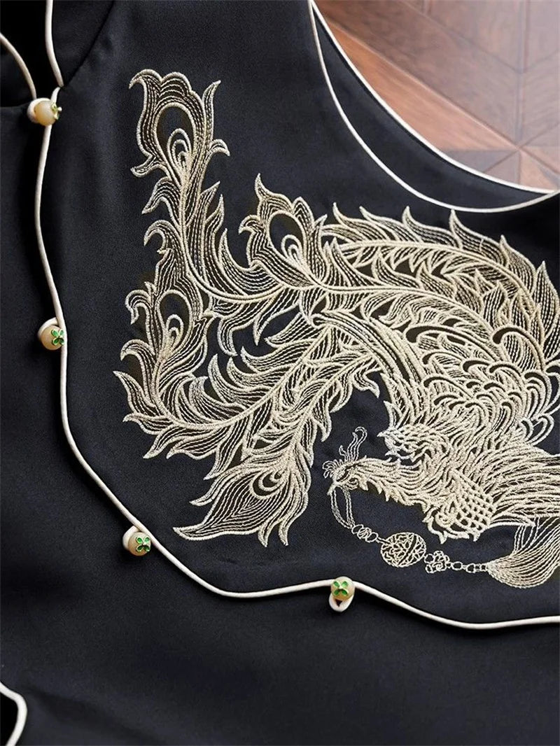 Women's Vest Women's Jackets Chinese Style Golden Phoenix Embroidered Spring and Autumn Vest Women's Single-breasted Vest Coat