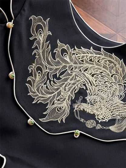 Women's Vest Women's Jackets Chinese Style Golden Phoenix Embroidered Spring and Autumn Vest Women's Single-breasted Vest Coat