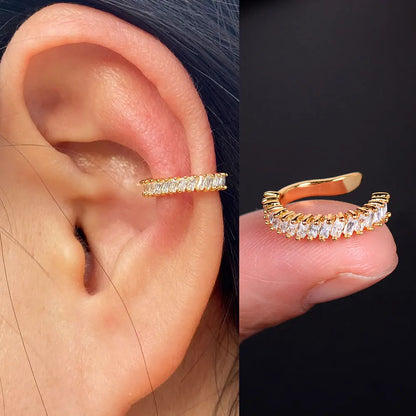 1Pc Fashion Geometry Crystal CZ  Leaf Clip Earring For Women Without Piercing Punk Vintage Star Ear Cuff Wrap Adjustable Jewelry