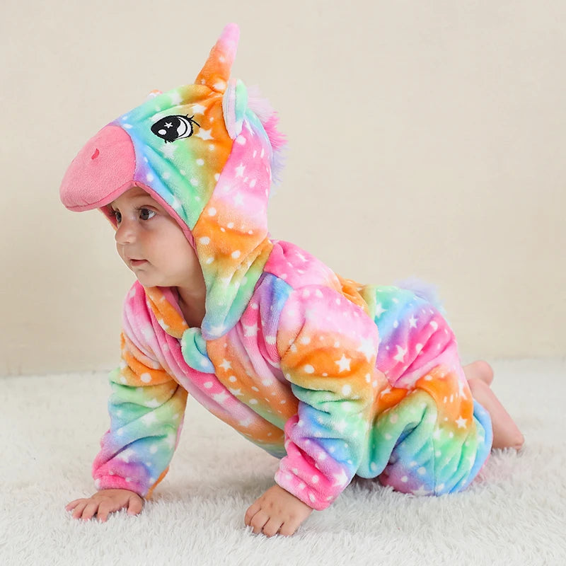 MICHLEY Carniva Baby Rompers Winter Clothes Flannel Hooded Bodysuits Pajamas Animals Overall Jumpsuit For Girls Boys Kids