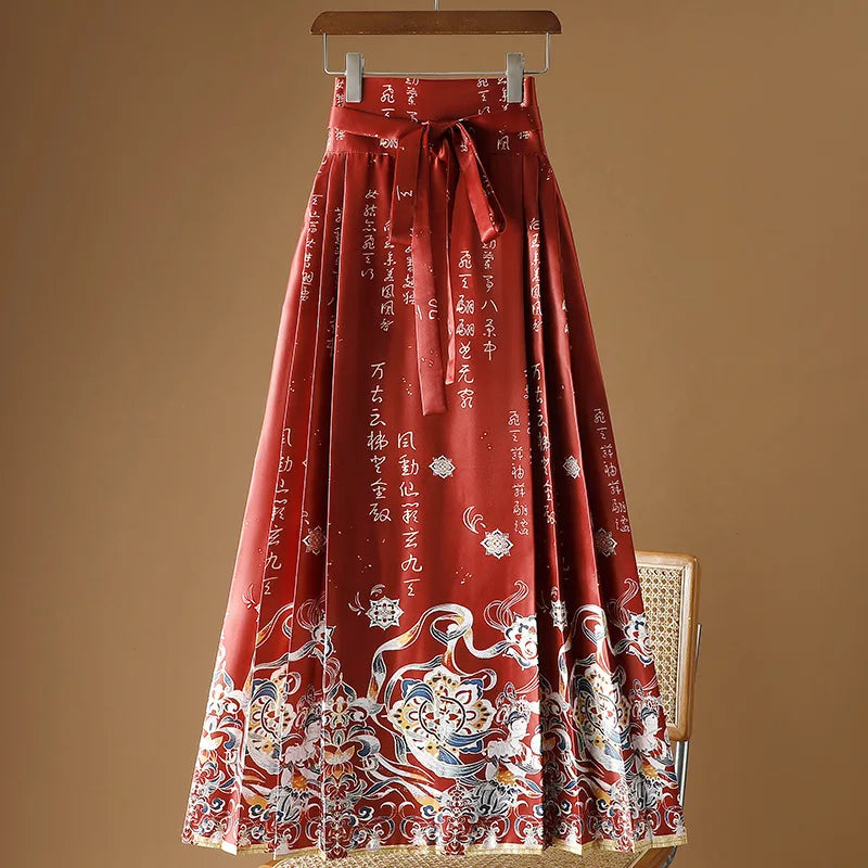 Vintage Maxi Chinese Style Horse Face Skirts for Women Saia One-piece Long Hanfu Pleated Skirt Woman Clothing Faldas Harajuku