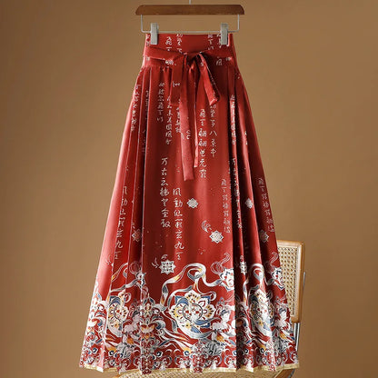 Vintage Maxi Chinese Style Horse Face Skirts for Women Saia One-piece Long Hanfu Pleated Skirt Woman Clothing Faldas Harajuku