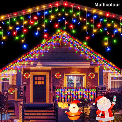 Solar Christmas Eaves Lights String Outdoor Waterproof Icicle Lights 8 Modes for Eaves Yard Party Indoor Holiday Decoration