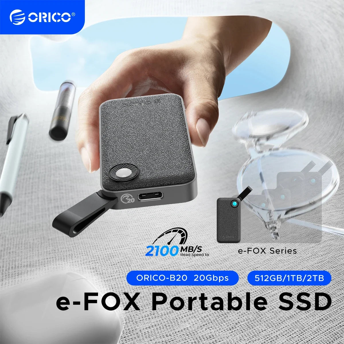 ORICO 2TB Portable SSD, Up to 2000MB/s, USB 3.2 Gen 2x2, Ultra-Mini, Compact with 2 in 1 USB C Cable, External Solid State Drive