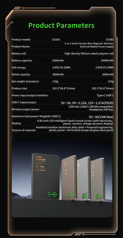 10000mAh Magnetic 3 in 1 Wireless Power Bank 20W USB C Fast Charging External Battery for iPhone 17 16 15 14 Airpods Apple Watch