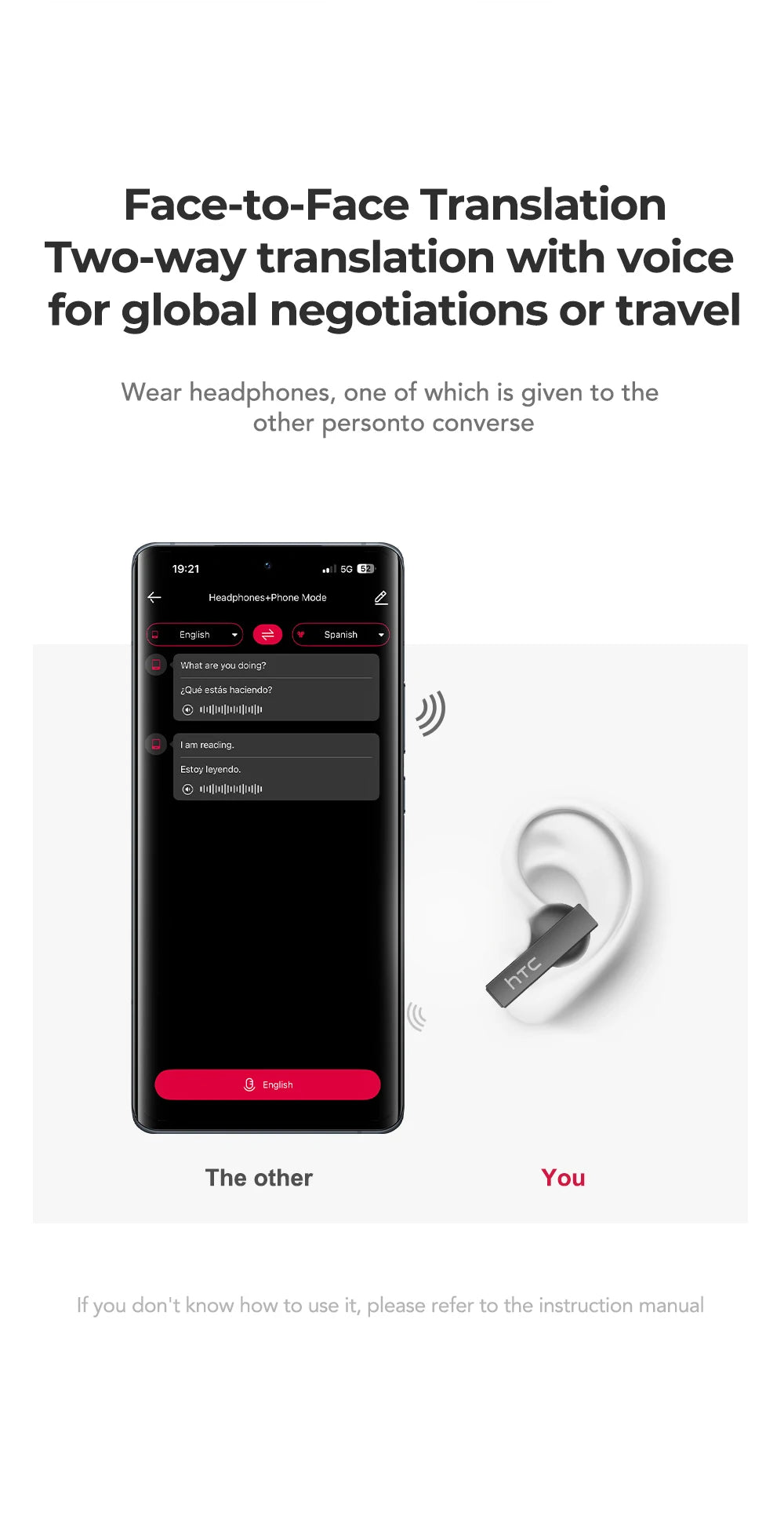 [Ultra HD Screen] HTC NE40 Earphones Bluetooth V6 TWS Sports Wireless Headphones AI Translator Earbud In-Ear Noise Reduction Mic