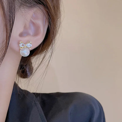 New Trend Simulation Pearl Long Earrings Women's Flower Rhinestone Wedding Pendant Earrings Fashion Korean Jewelry Earrings