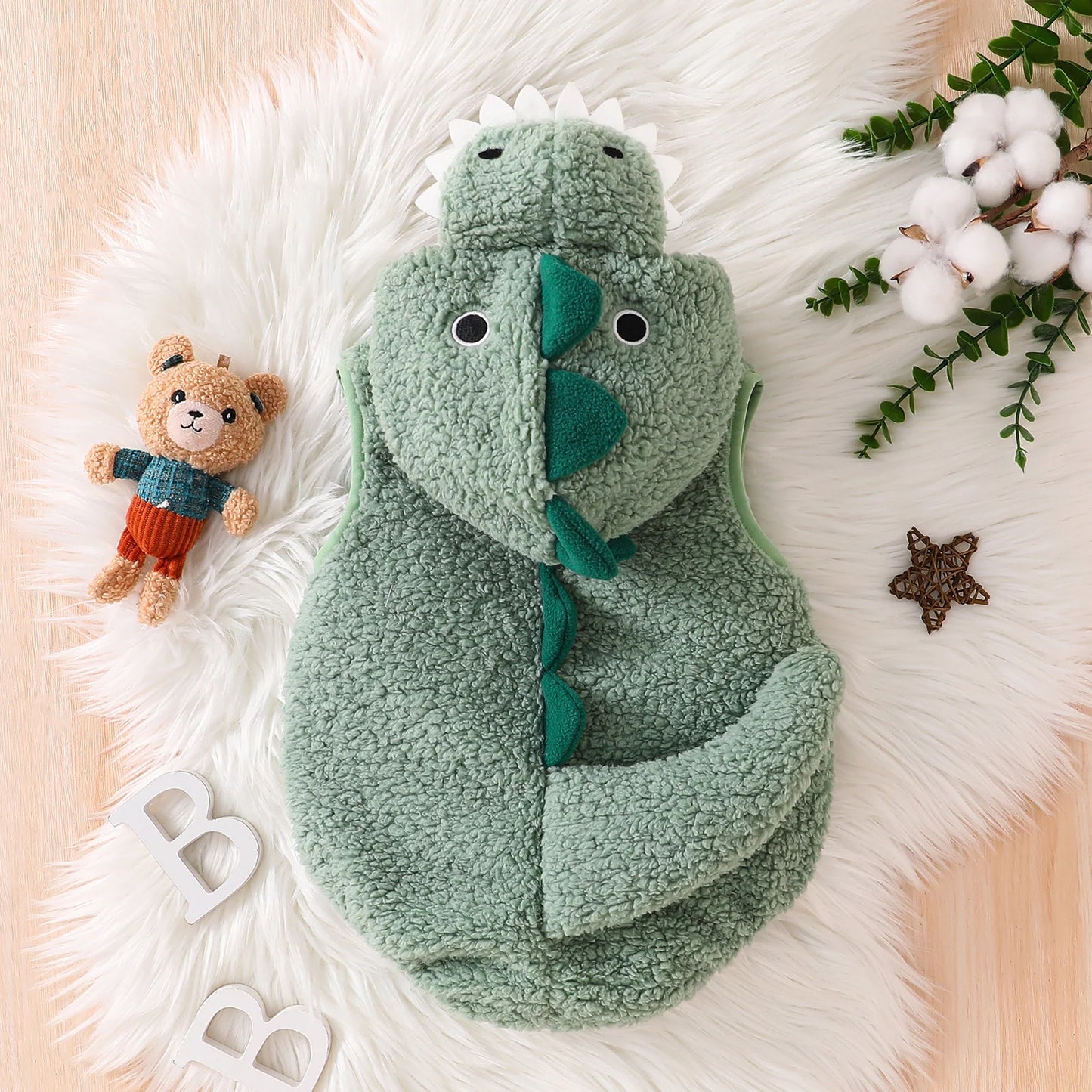 Halloween Newborn Baby Dinosaur Plush Overall Costume Sleeveless Cartoon Dinosaur Hooded Romper Party Funny Clothes Cosplay