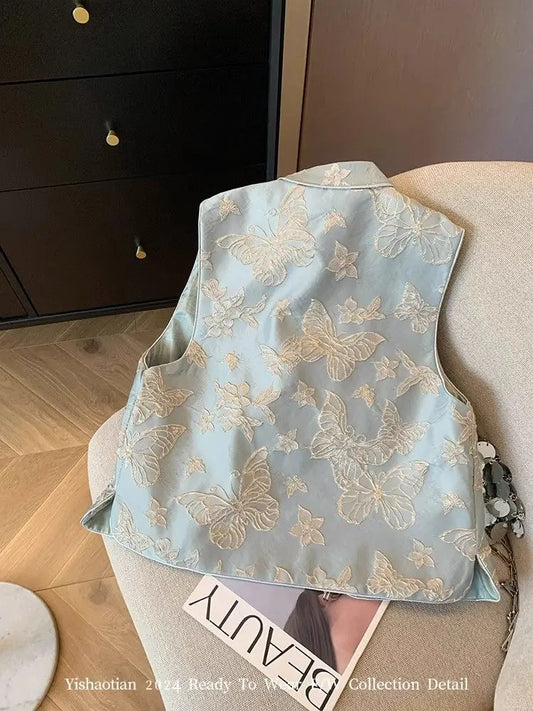 Floral Embroidered Vest Women Retro Chinese Vintage Ethinic Style Sleeveless Tops Oversized