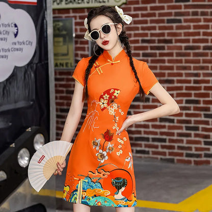 Y2K High Street New Fashion Cheongsams Women Improved Qipao Personality Printed Chinese Dress ципао 치파오 Robe Soirée Femme Luxe