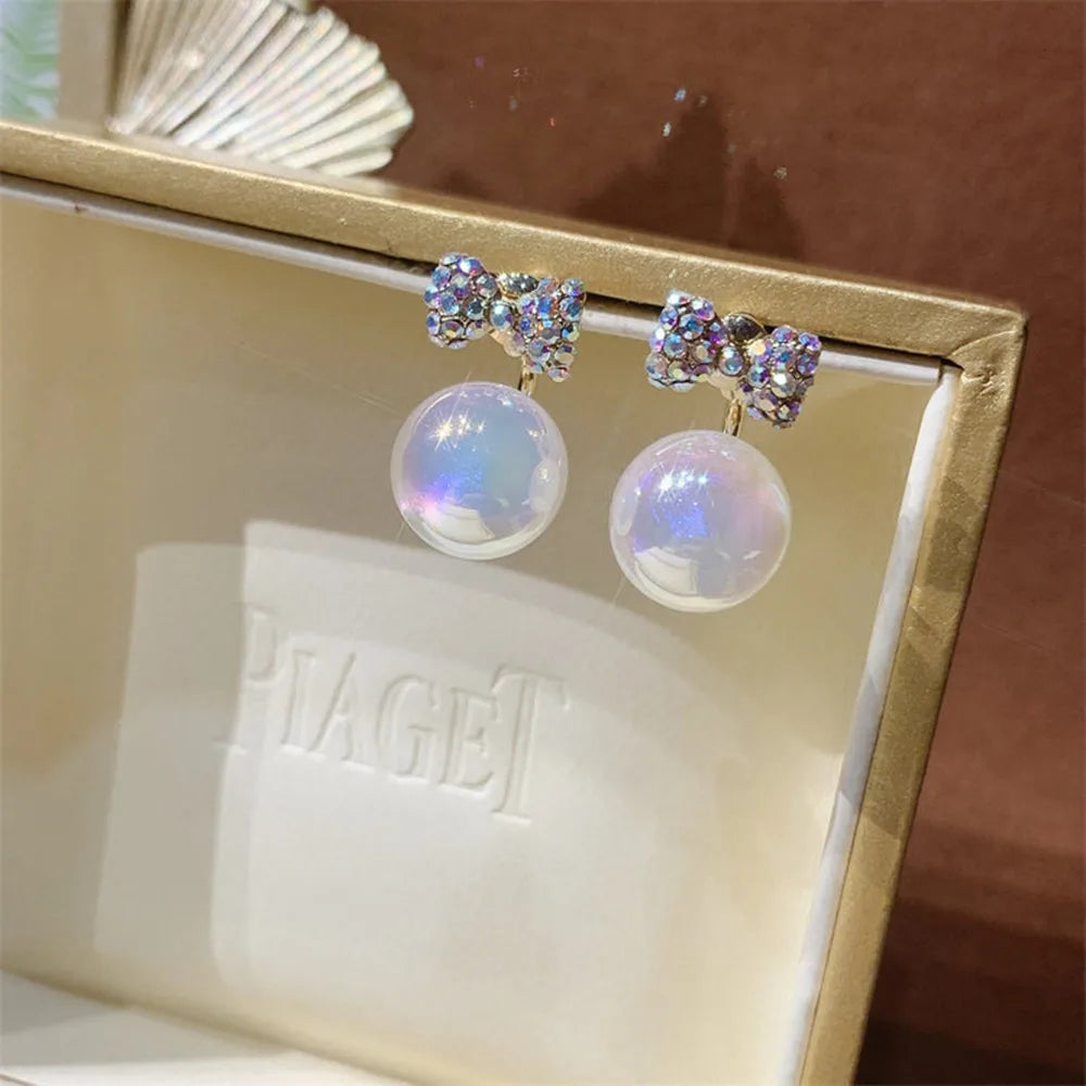 New Trend Simulation Pearl Long Earrings Women's Flower Rhinestone Wedding Pendant Earrings Fashion Korean Jewelry Earrings