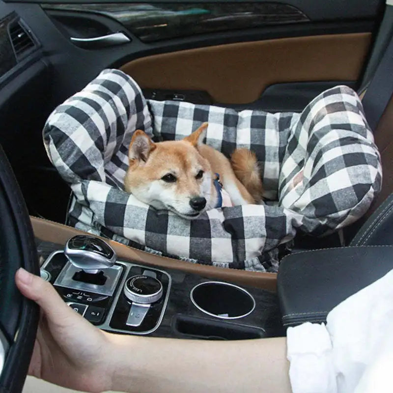 Car Dog Bed Safety Seat, Portable Pet Carrier with Seatbelt, Soft Cushion for Small Medium Dogs, Non-Slip Car Travel Accessories