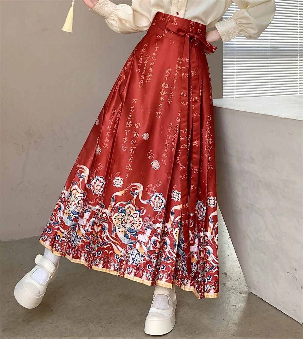 Vintage Maxi Chinese Style Horse Face Skirts for Women Saia One-piece Long Hanfu Pleated Skirt Woman Clothing Faldas Harajuku