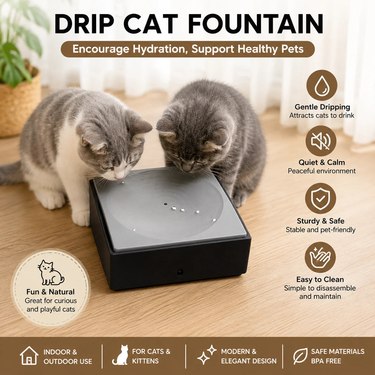 Cat Water Dispenser with Drip Design,Interactive Pet Drinking Toy,Easy to Clean Water Station for Indoor Outdoor Cats and Kitten