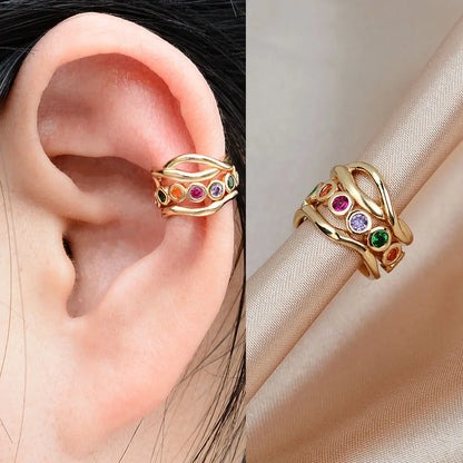 1Pc Fashion Geometry Crystal CZ  Leaf Clip Earring For Women Without Piercing Punk Vintage Star Ear Cuff Wrap Adjustable Jewelry