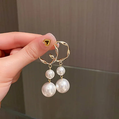 New Trend Simulation Pearl Long Earrings Women's Flower Rhinestone Wedding Pendant Earrings Fashion Korean Jewelry Earrings