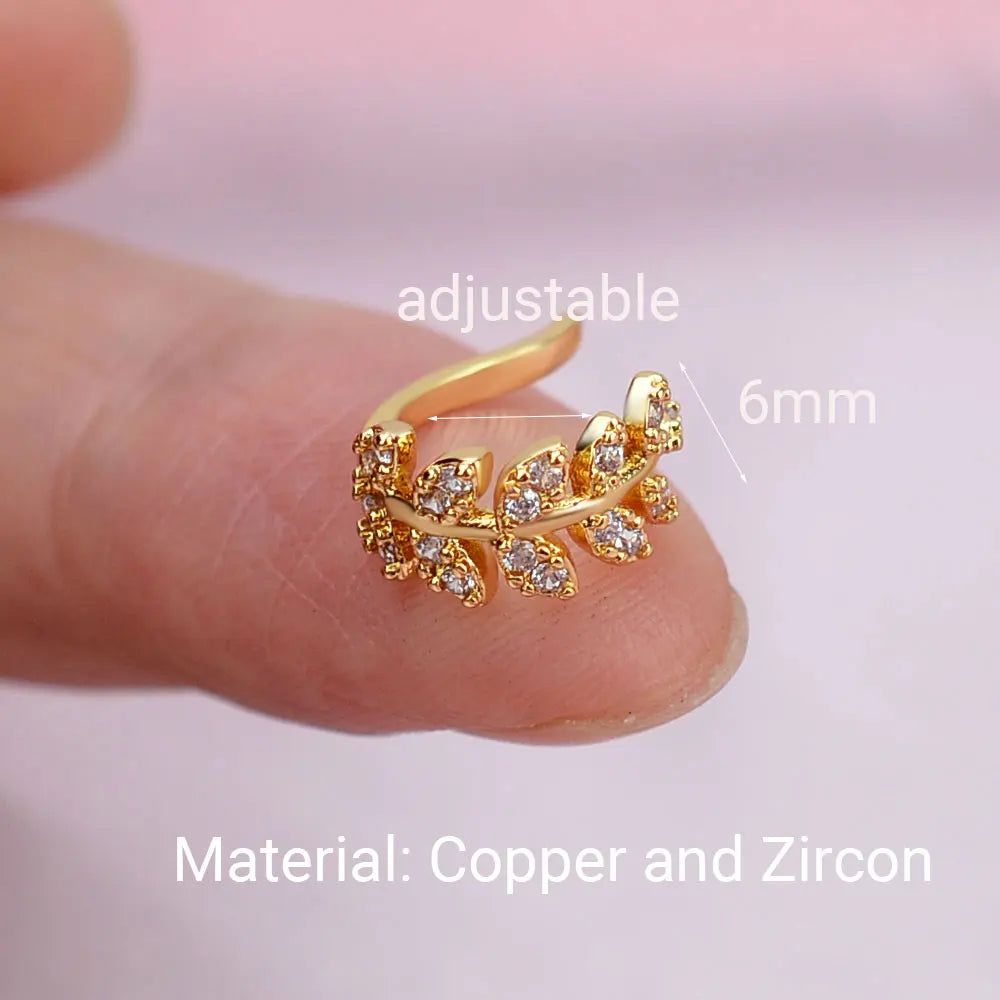 1Pc Fashion Geometry Crystal CZ  Leaf Clip Earring For Women Without Piercing Punk Vintage Star Ear Cuff Wrap Adjustable Jewelry