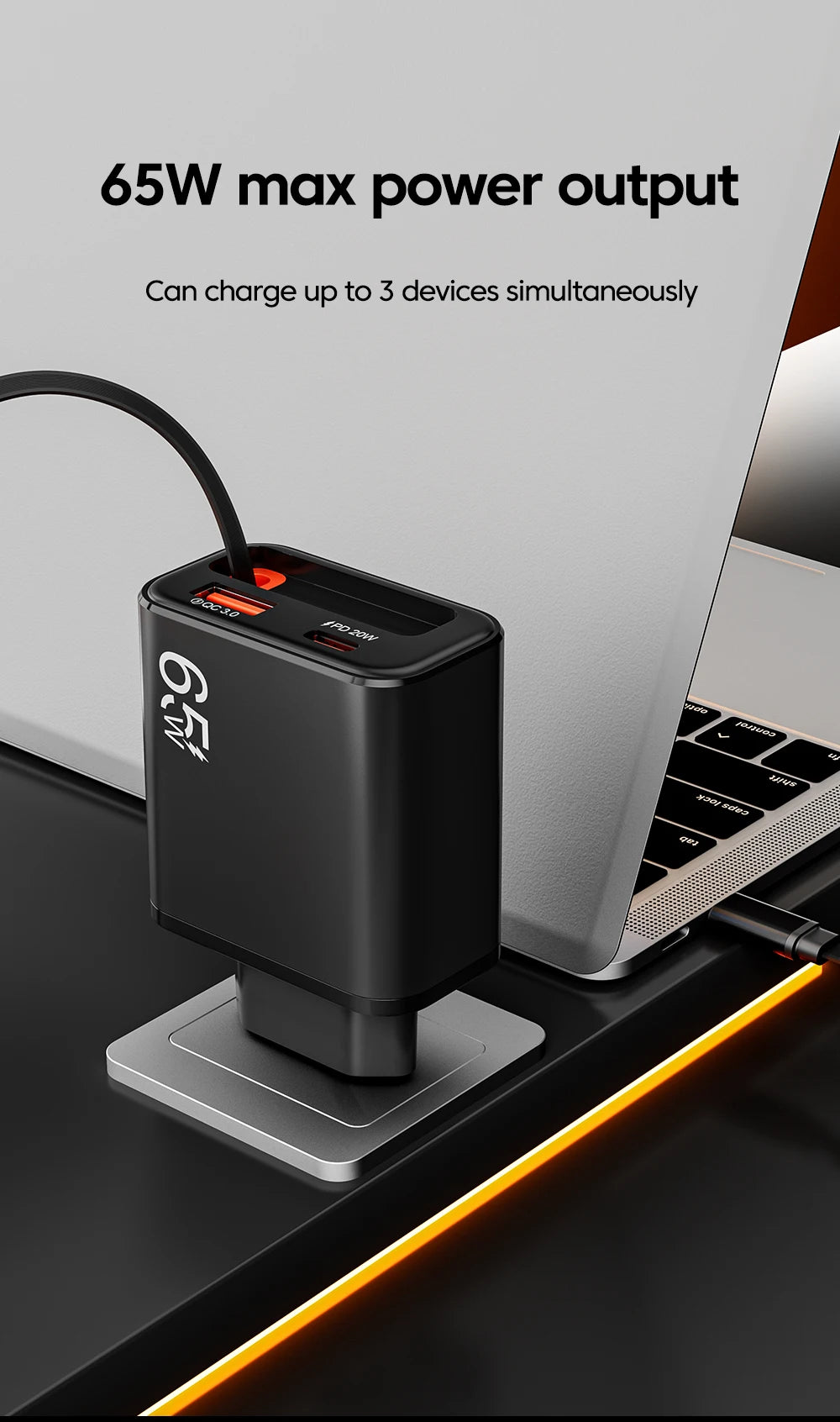 65W Super Fast Charge Type C USB Phone Charger With Retractable USB C Cable For Iphone 17 16 15 Samsung POCO Xiaomi