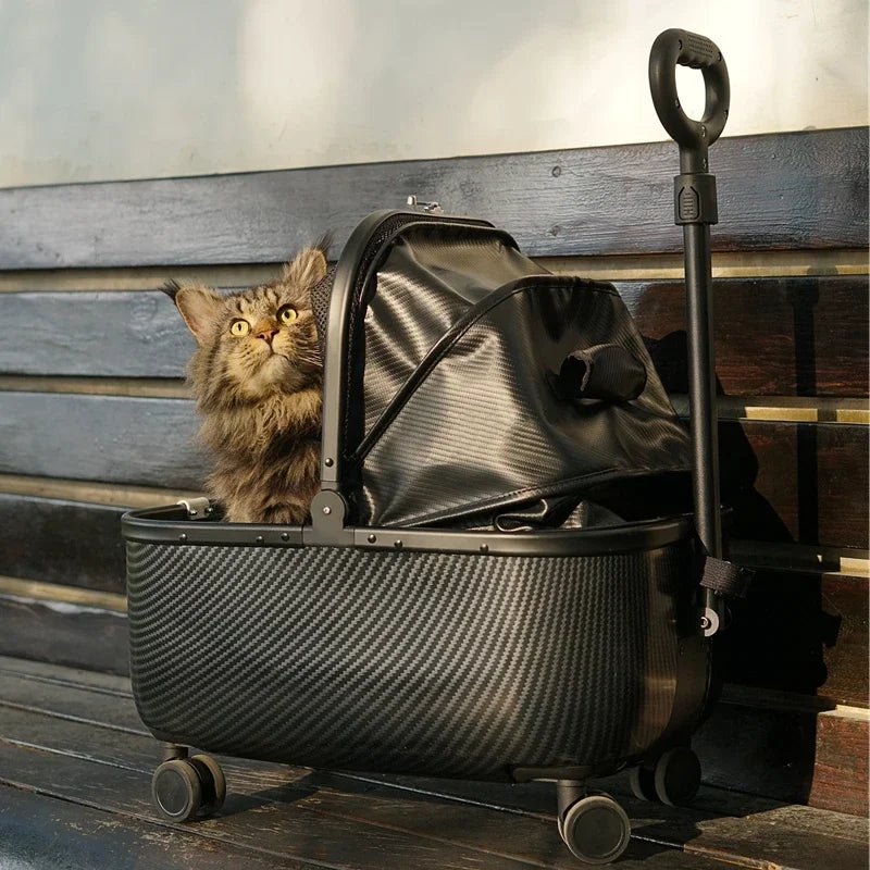 Lightweight Pet Travel Carrier Large Capacity Cat Backpack Shock-Absorbent Rolling Dog Trolley Adjustable Handle Pet Stroller