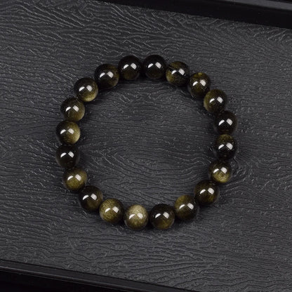 Natural Golden Obsidian Stone Beads Bracelet Men Women Golden Light Rainbow Obsidian Raw Stone Round Bead Natural Energy Jewelry