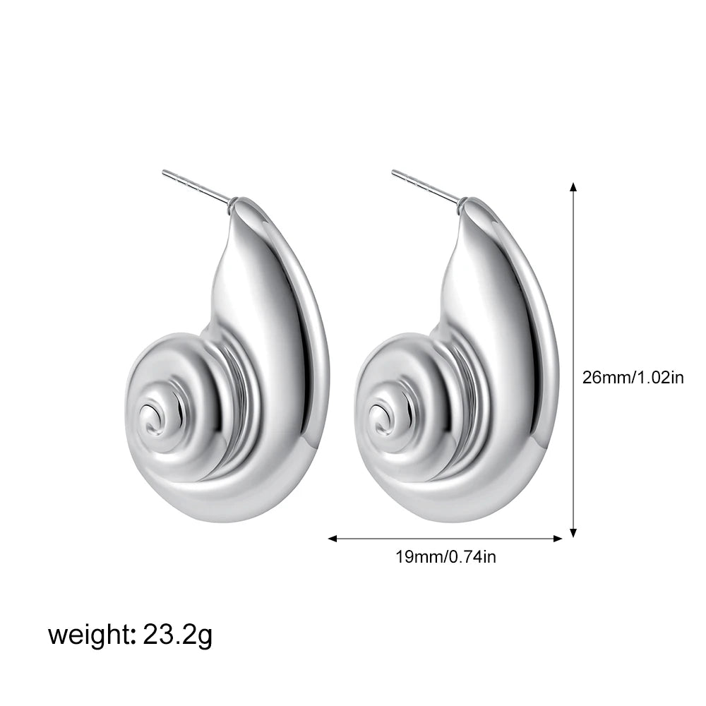 Vintage Stainless Steel Gold Plated Texture Snail Conch Shell Earrings for Women CZ Zircon Starfish Earring Beach Jewelry Gifts