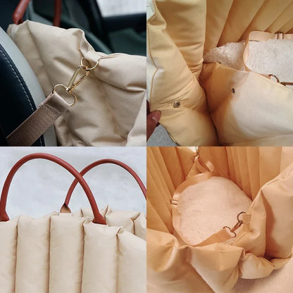 Portable Pet Dog Bag for Travel Luxury Handbag Winter Warm Removable Portable Outdoor Travel Safety Seat Bag Cat supplies