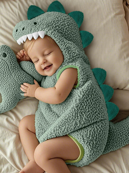 Halloween Newborn Baby Dinosaur Plush Overall Costume Sleeveless Cartoon Dinosaur Hooded Romper Party Funny Clothes Cosplay