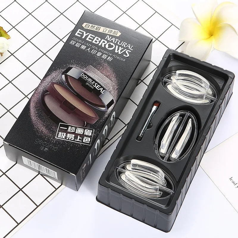2 Color Eyebrow Powder Stamp Kit Quick Make Up Perfect Brow Shape Reusable Eyebrow Seal Stamp Brow Stencil Powder Palette