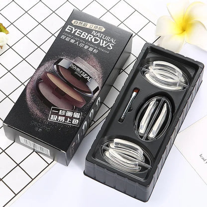 2 Color Eyebrow Powder Stamp Kit Quick Make Up Perfect Brow Shape Reusable Eyebrow Seal Stamp Brow Stencil Powder Palette