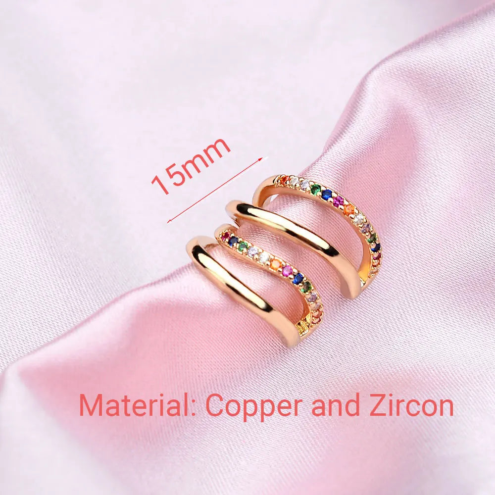 1Pc Fashion Geometry Crystal CZ  Leaf Clip Earring For Women Without Piercing Punk Vintage Star Ear Cuff Wrap Adjustable Jewelry