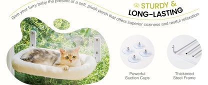 Mewoofun Foldable Cat Window Perch with 4 Strong Suction Cups Cordless Cat Window Hammock Removable Soft Cover White Brown Green