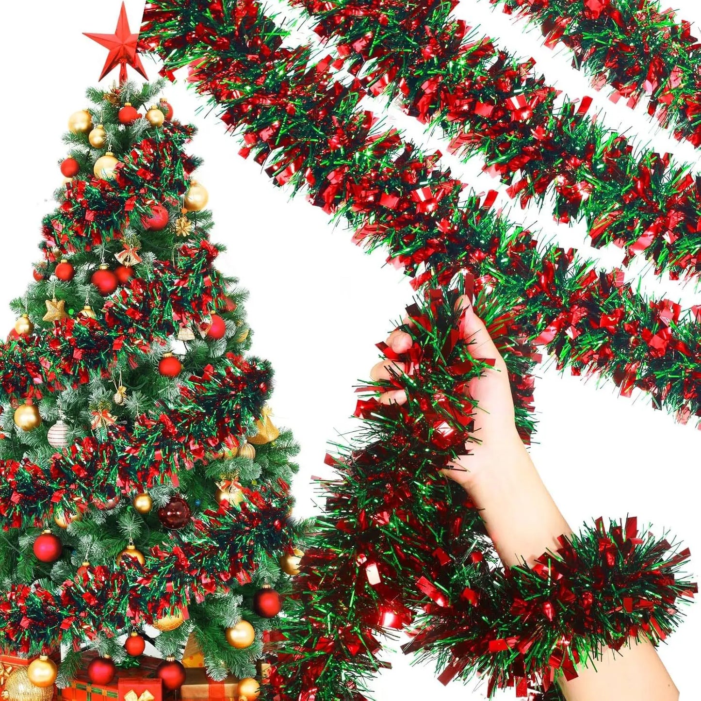2M Christmas Snowflake Tinsel Garland Xmas Tree Decoration Christmas Metallic Twist Garland Ceiling Hanging New Year Party Decor